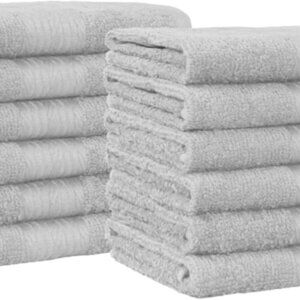Soft Cotton Washcloths 12x12 Gray - 12 Pack Fade-Resistant